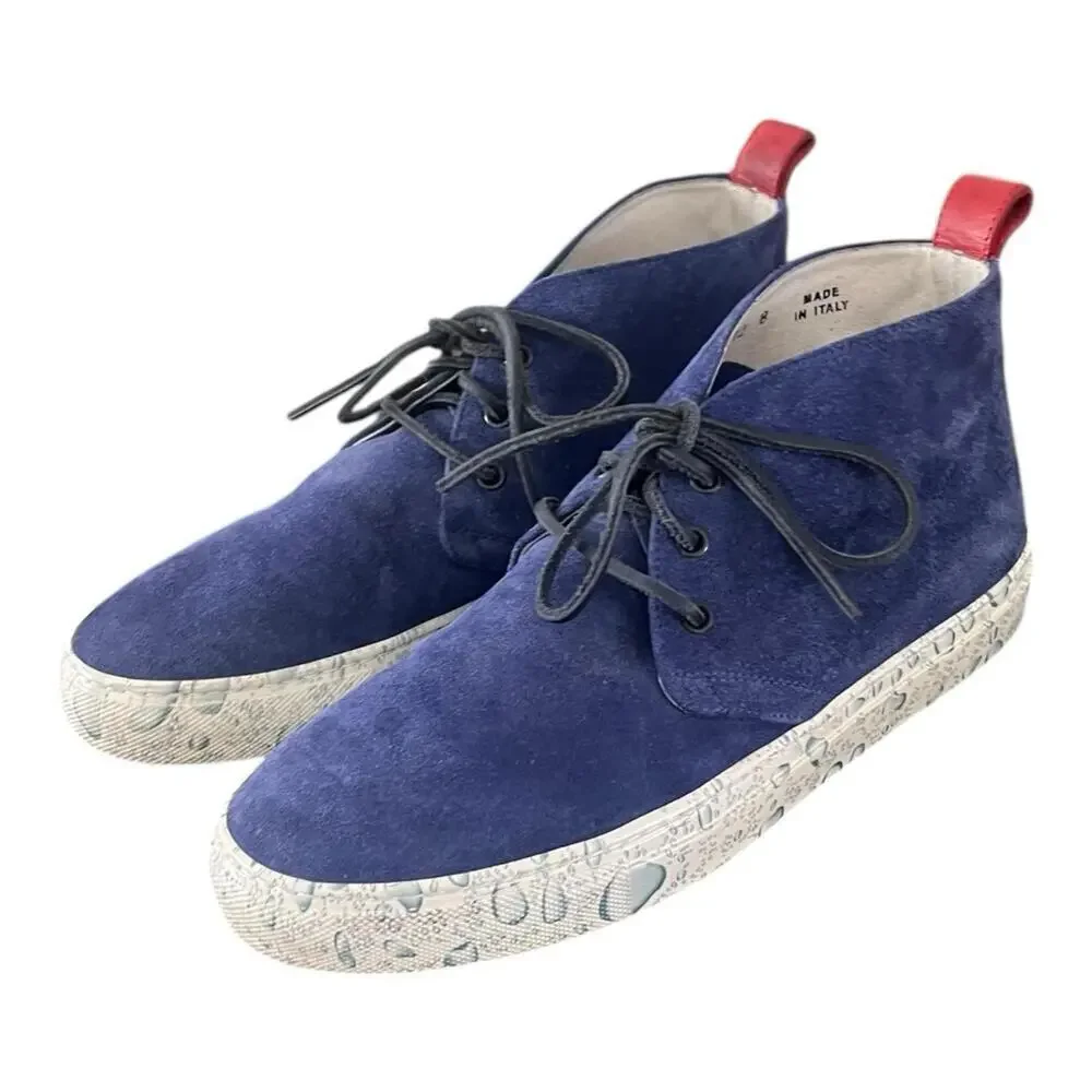 Rare Del Toro Blue Suede Boots Water Drop Sole Italy Luxury Chukka Mens Size 8